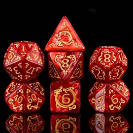 Set of 7 dice in a box – Auspicious Clouds-red 